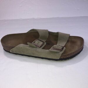 Birkenstock Suede Two-Strap Slide Sandals in Olive Green